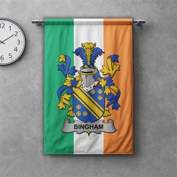 ScotsTee Shop Irish Bingham Clan Coat of Arms Irish Tartan Gonfalon Flag