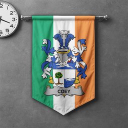 ScotsTee Shop Irish Coey or McCoey Clan Coat of Arms Irish Tartan Gonfalon Flag