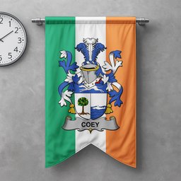 ScotsTee Shop Irish Coey or McCoey Clan Coat of Arms Irish Tartan Gonfalon Flag