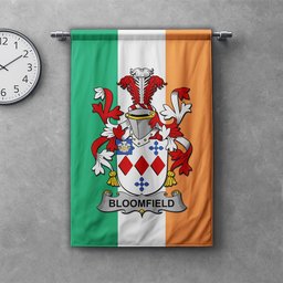 ScotsTee Shop Irish Bloomfield Clan Coat of Arms Irish Tartan Gonfalon Flag