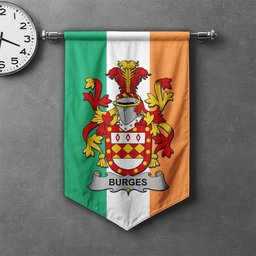 ScotsTee Shop Irish Burges Clan Coat of Arms Irish Tartan Gonfalon Flag