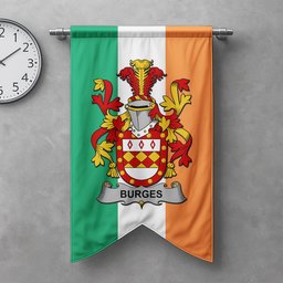 ScotsTee Shop Irish Burges Clan Coat of Arms Irish Tartan Gonfalon Flag
