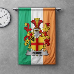 ScotsTee Shop Irish Burke Clan Coat of Arms Irish Tartan Gonfalon Flag