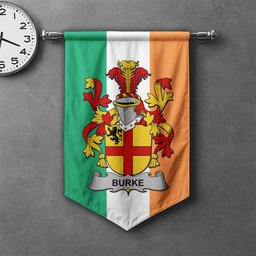 ScotsTee Shop Irish Burke Clan Coat of Arms Irish Tartan Gonfalon Flag