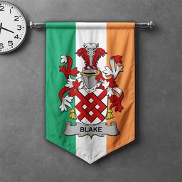 ScotsTee Shop Irish Blake Clan Coat of Arms Irish Tartan Gonfalon Flag