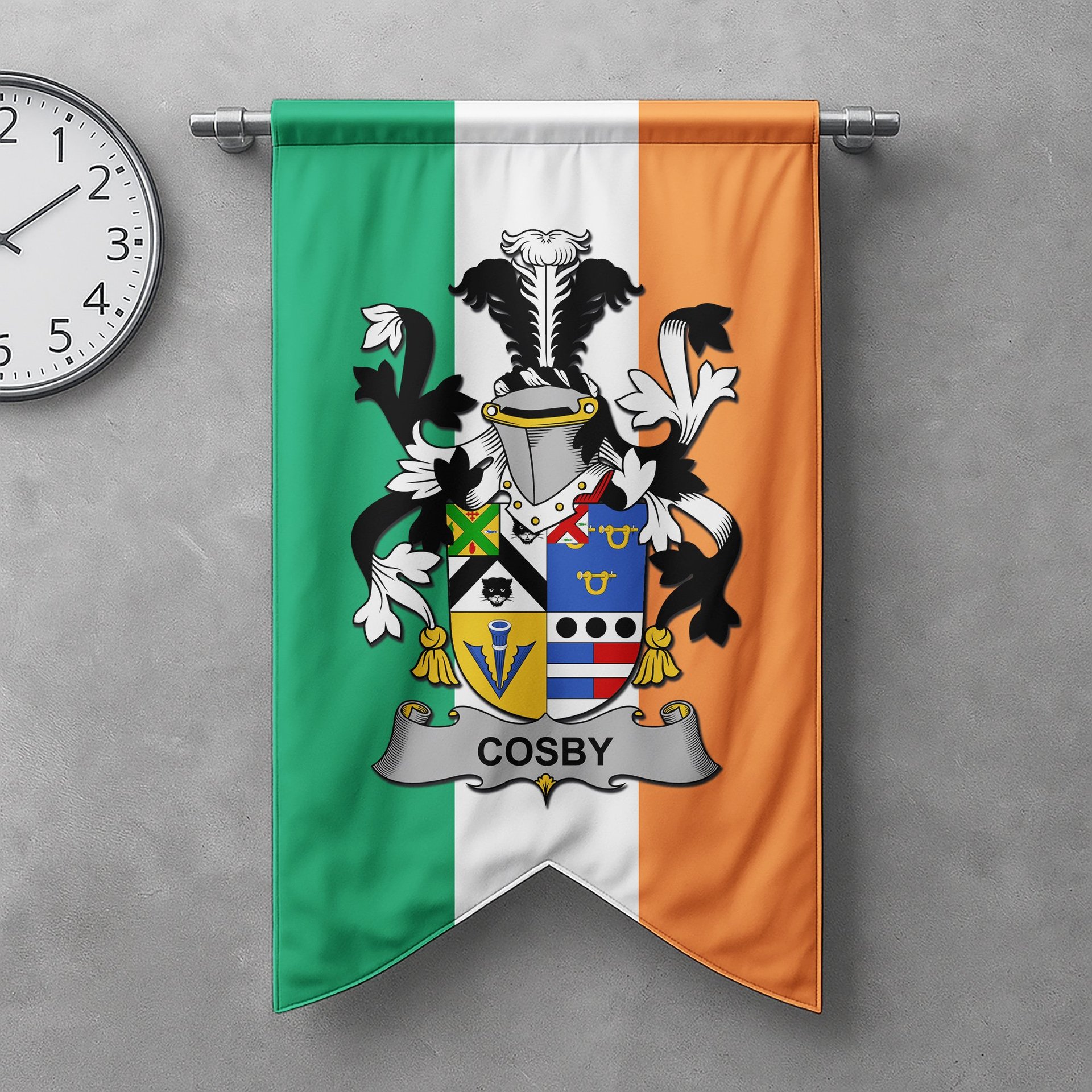 ScotsTee Shop Irish Cosby (Lord Sydney) Clan Coat of Arms Irish Tartan Gonfalon Flag