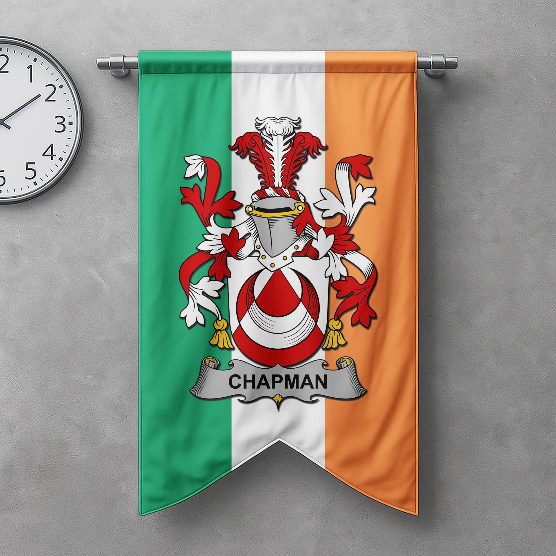 ScotsTee Shop Irish Chapman Clan Coat of Arms Irish Tartan Gonfalon Flag