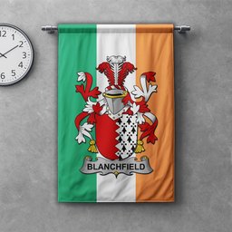ScotsTee Shop Irish Blanchfield Clan Coat of Arms Irish Tartan Gonfalon Flag