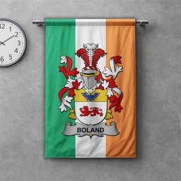 ScotsTee Shop Irish Boland or O'Boland Clan Coat of Arms Irish Tartan Gonfalon Flag