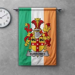 ScotsTee Shop Irish Burrowes Clan Coat of Arms Irish Tartan Gonfalon Flag