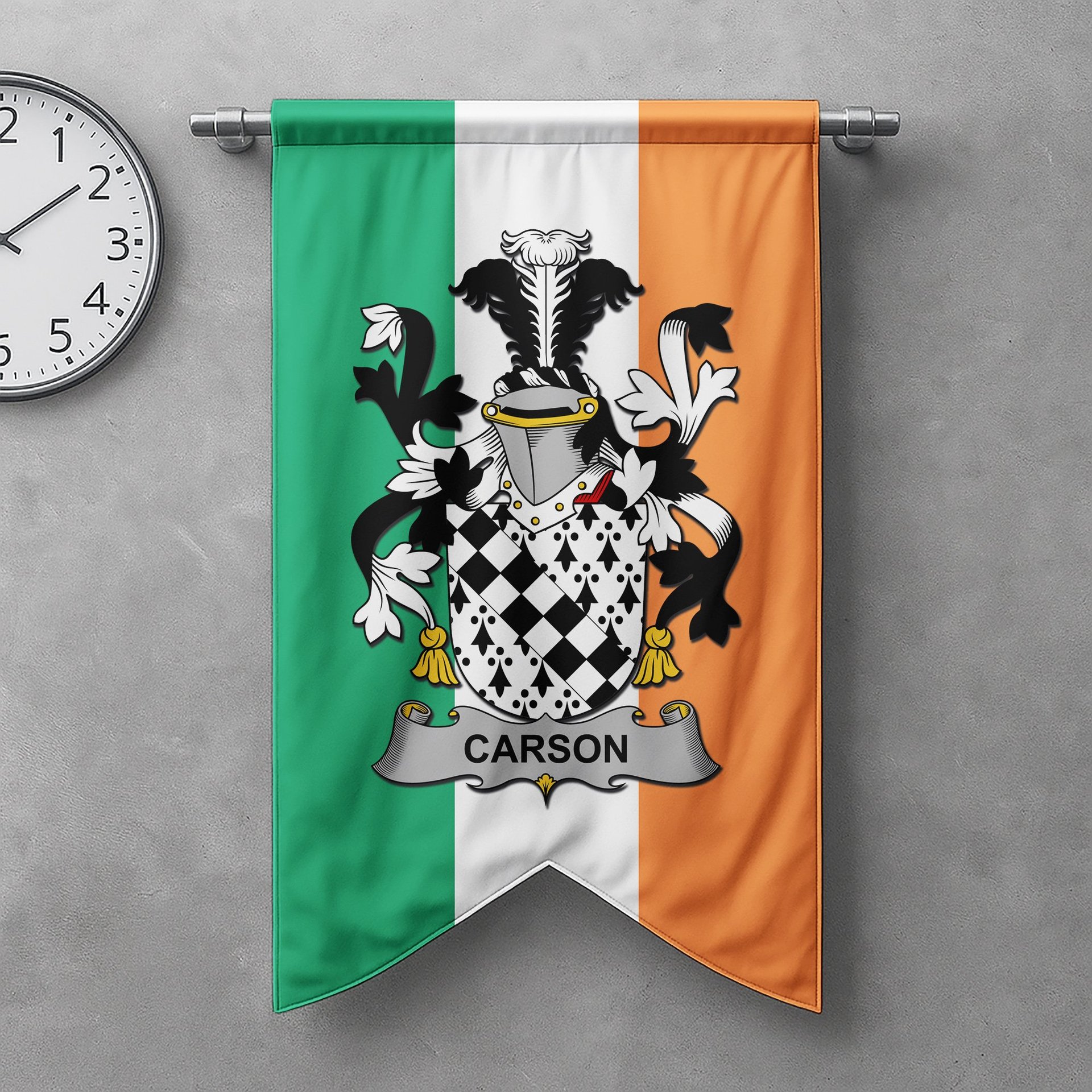 ScotsTee Shop Irish Carson Clan Coat of Arms Irish Tartan Gonfalon Flag