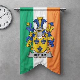 ScotsTee Shop Irish Betham Clan Coat of Arms Irish Tartan Gonfalon Flag