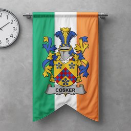 ScotsTee Shop Irish Cosker or McCosker Clan Coat of Arms Irish Tartan Gonfalon Flag