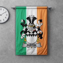 ScotsTee Shop Irish Burton Clan Coat of Arms Irish Tartan Gonfalon Flag