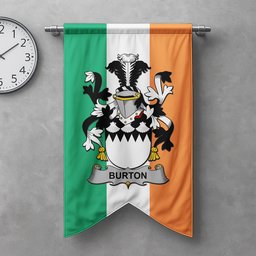 ScotsTee Shop Irish Burton Clan Coat of Arms Irish Tartan Gonfalon Flag