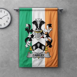 ScotsTee Shop Irish Cawley or Cauley Clan Coat of Arms Irish Tartan Gonfalon Flag