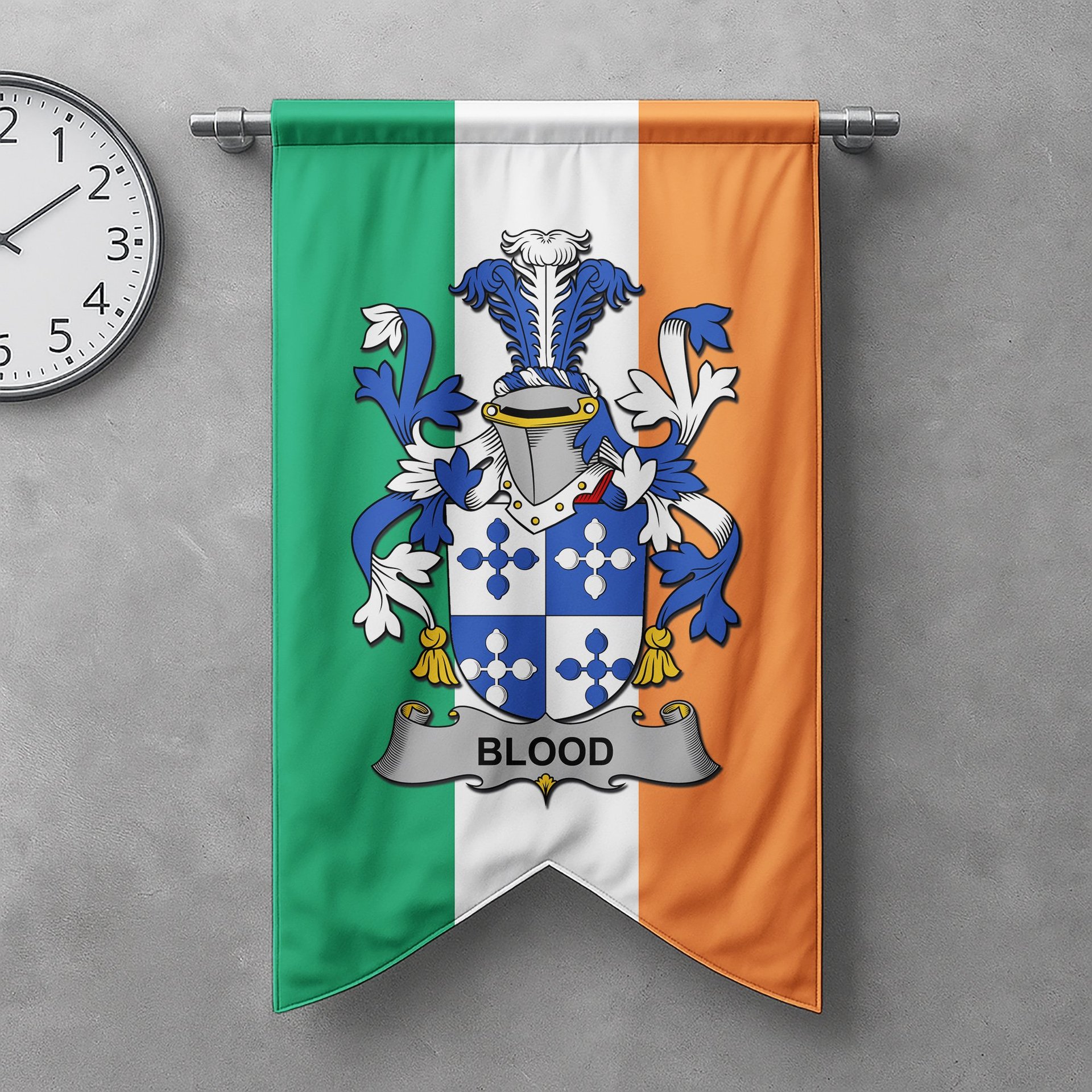 ScotsTee Shop Irish Blood Clan Coat of Arms Irish Tartan Gonfalon Flag