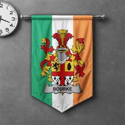 ScotsTee Shop Irish Bourke Clan Coat of Arms Irish Tartan Gonfalon Flag