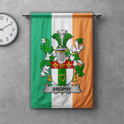ScotsTee Shop Irish Brophy or O'Brophy Clan Coat of Arms Irish Tartan Gonfalon Flag