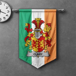 ScotsTee Shop Irish Clary or O'Clary Clan Coat of Arms Irish Tartan Gonfalon Flag
