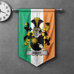 ScotsTee Shop Irish Brady or McBrady Clan Coat of Arms Irish Tartan Gonfalon Flag