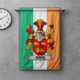 ScotsTee Shop Irish Brien or Bryan Clan Coat of Arms Irish Tartan Gonfalon Flag