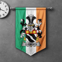 ScotsTee Shop Irish Clements Clan Coat of Arms Irish Tartan Gonfalon Flag