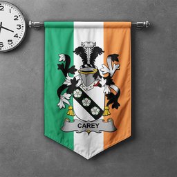 ScotsTee Shop Irish Carey or Cary Clan Coat of Arms Irish Tartan Gonfalon Flag