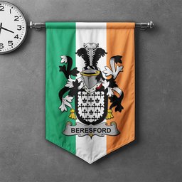 ScotsTee Shop Irish Beresford Clan Coat of Arms Irish Tartan Gonfalon Flag
