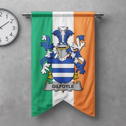 ScotsTee Shop Irish Gilfoyle or McGilfoyle Clan Coat of Arms Irish Tartan Gonfalon Flag