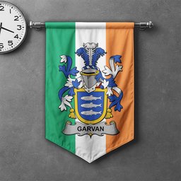 ScotsTee Shop Irish Garvan or O'Garvan Clan Coat of Arms Irish Tartan Gonfalon Flag