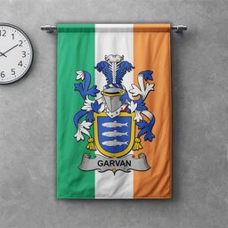 ScotsTee Shop Irish Garvan or O'Garvan Clan Coat of Arms Irish Tartan Gonfalon Flag