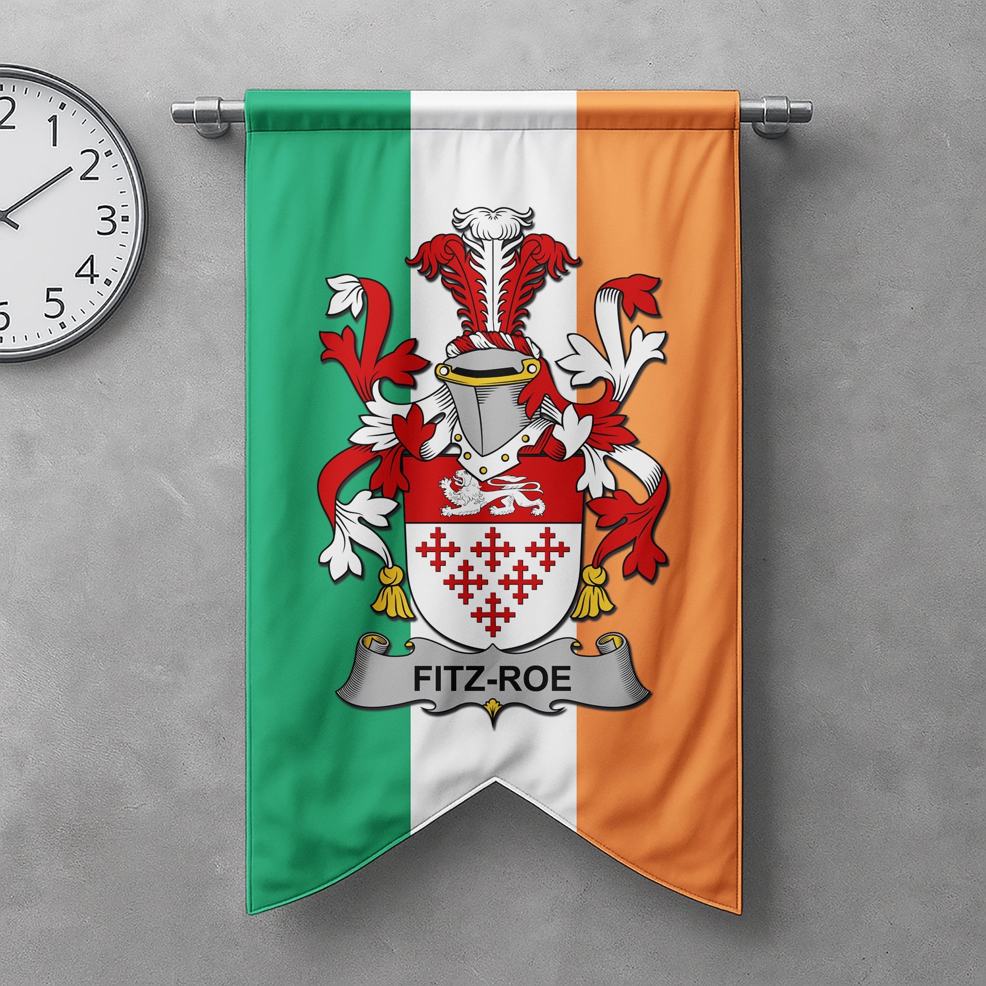 ScotsTee Shop Irish Fitz-Roe Clan Coat of Arms Irish Tartan Gonfalon Flag