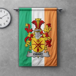 ScotsTee Shop Irish Ewart Clan Coat of Arms Irish Tartan Gonfalon Flag