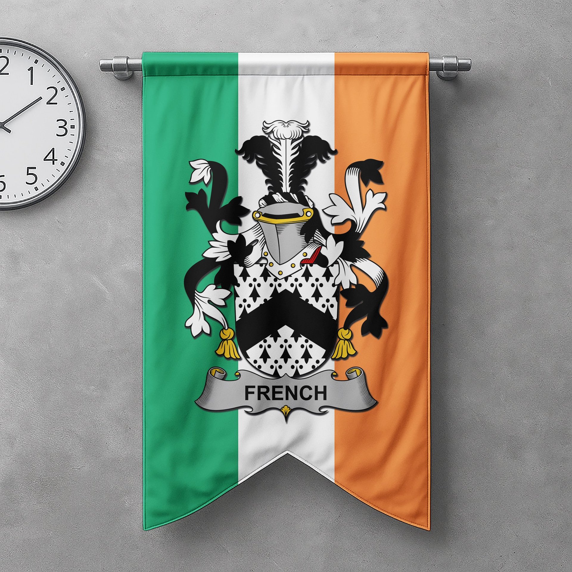 ScotsTee Shop Irish French Clan Coat of Arms Irish Tartan Gonfalon Flag