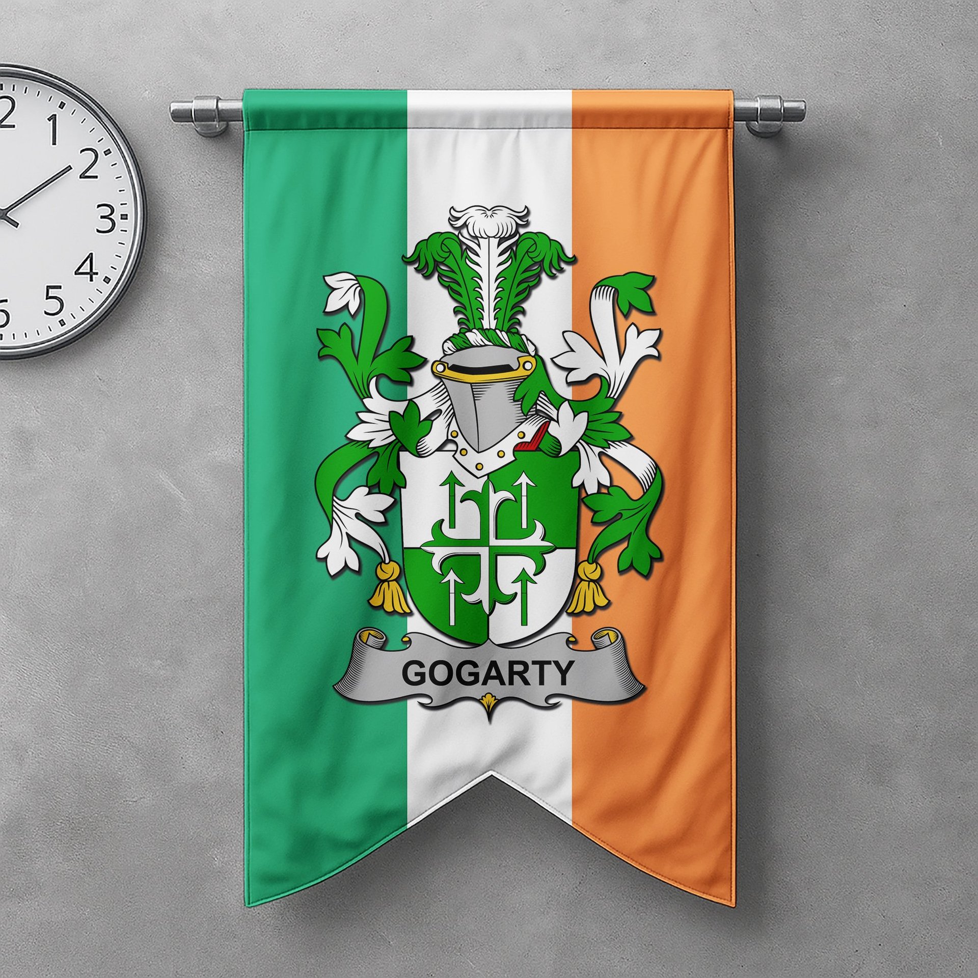 ScotsTee Shop Irish Gogarty Clan Coat of Arms Irish Tartan Gonfalon Flag