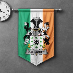 ScotsTee Shop Irish Gallagher or O'Gallagher Clan Coat of Arms Irish Tartan Gonfalon Flag