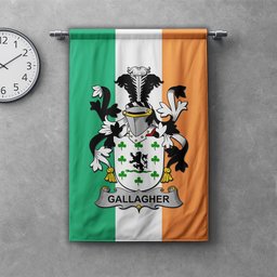 ScotsTee Shop Irish Gallagher or O'Gallagher Clan Coat of Arms Irish Tartan Gonfalon Flag