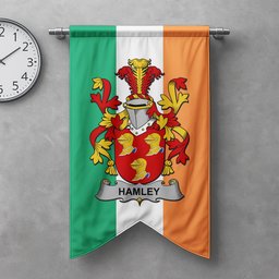 ScotsTee Shop Irish Hamley Clan Coat of Arms Irish Tartan Gonfalon Flag