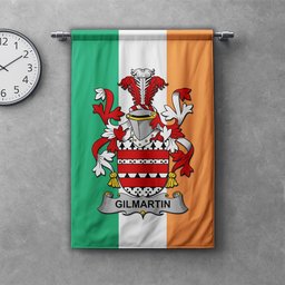 ScotsTee Shop Irish Gilmartin or Kilmartin Clan Coat of Arms Irish Tartan Gonfalon Flag