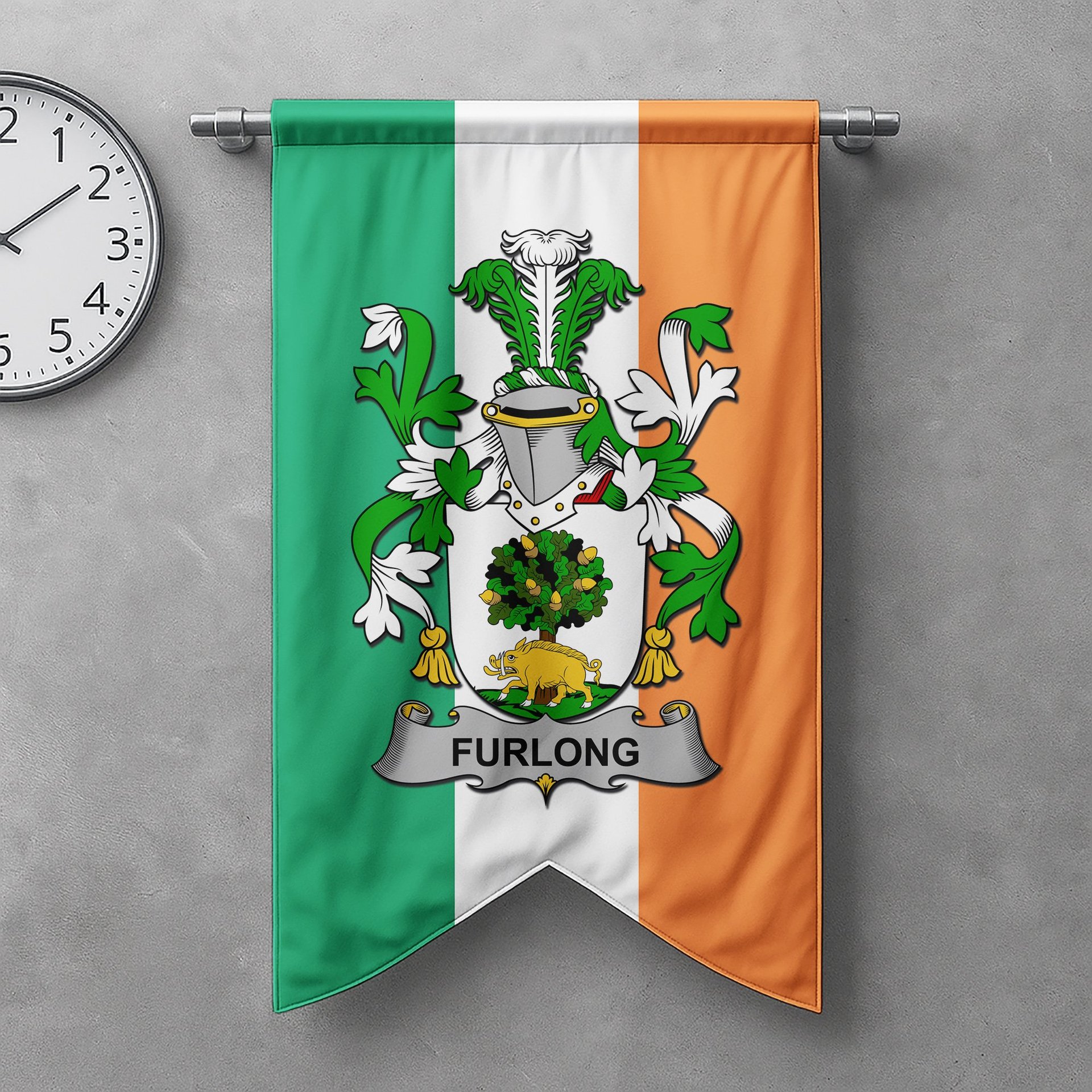 ScotsTee Shop Irish Furlong Clan Coat of Arms Irish Tartan Gonfalon Flag