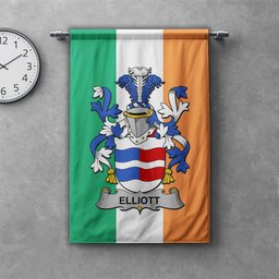 ScotsTee Shop Irish Elliott Clan Coat of Arms Irish Tartan Gonfalon Flag