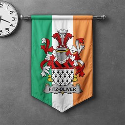 ScotsTee Shop Irish Fitz-Oliver Clan Coat of Arms Irish Tartan Gonfalon Flag
