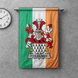 ScotsTee Shop Irish Fitz-Oliver Clan Coat of Arms Irish Tartan Gonfalon Flag