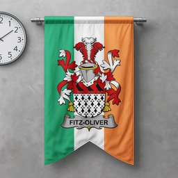ScotsTee Shop Irish Fitz-Oliver Clan Coat of Arms Irish Tartan Gonfalon Flag