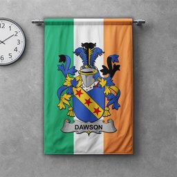 ScotsTee Shop Irish Dawson Clan Coat of Arms Irish Tartan Gonfalon Flag