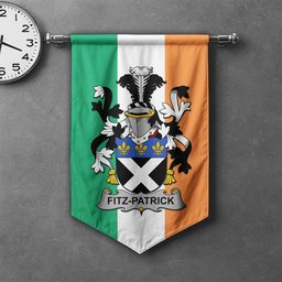 ScotsTee Shop Irish Fitz-Patrick Clan Coat of Arms Irish Tartan Gonfalon Flag