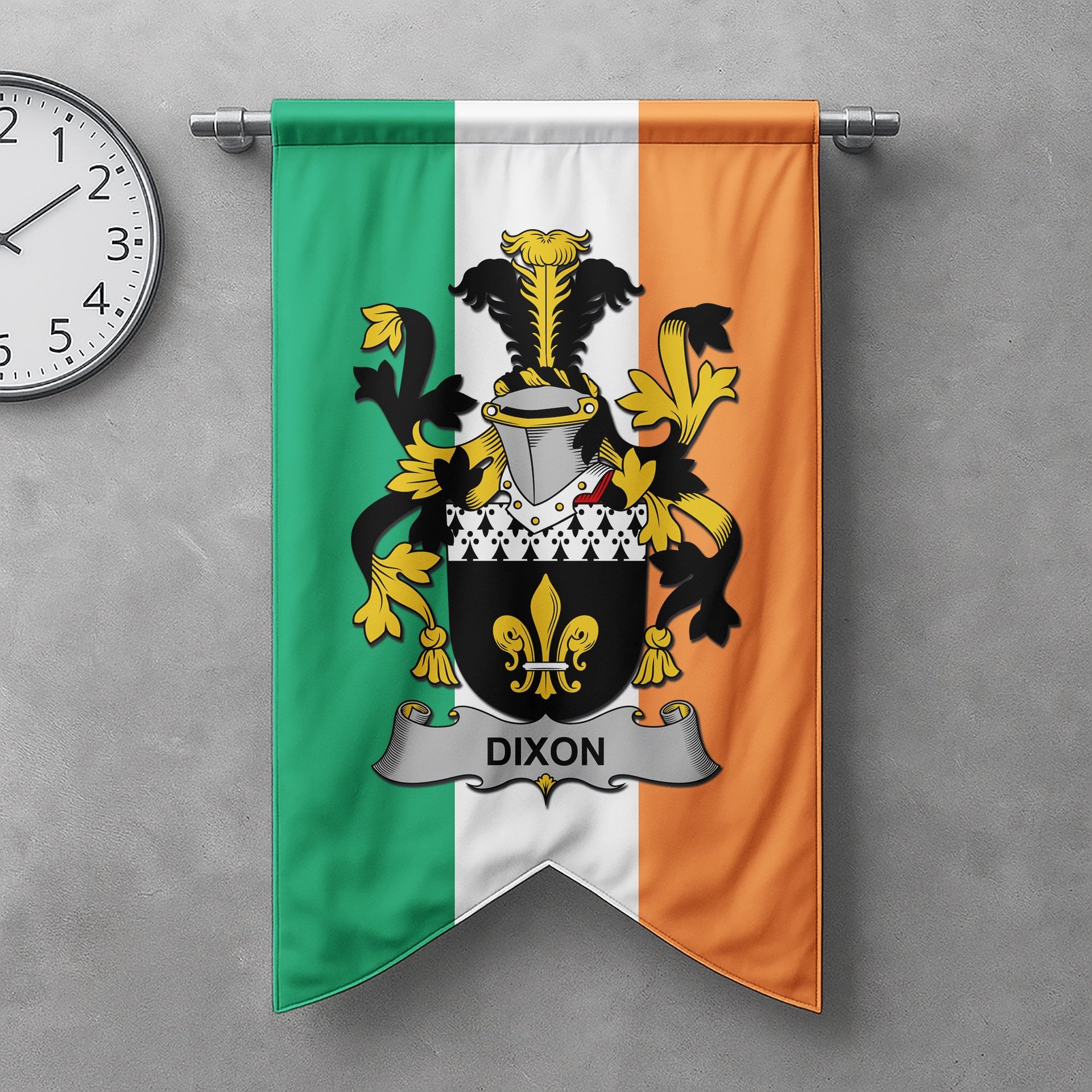 ScotsTee Shop Irish Dixon Clan Coat of Arms Irish Tartan Gonfalon Flag