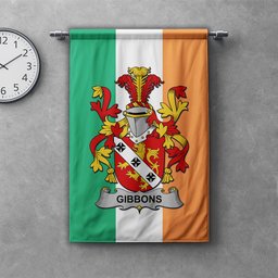 ScotsTee Shop Irish Gibbons or McGibbons Clan Coat of Arms Irish Tartan Gonfalon Flag