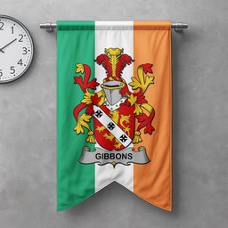 ScotsTee Shop Irish Gibbons or McGibbons Clan Coat of Arms Irish Tartan Gonfalon Flag